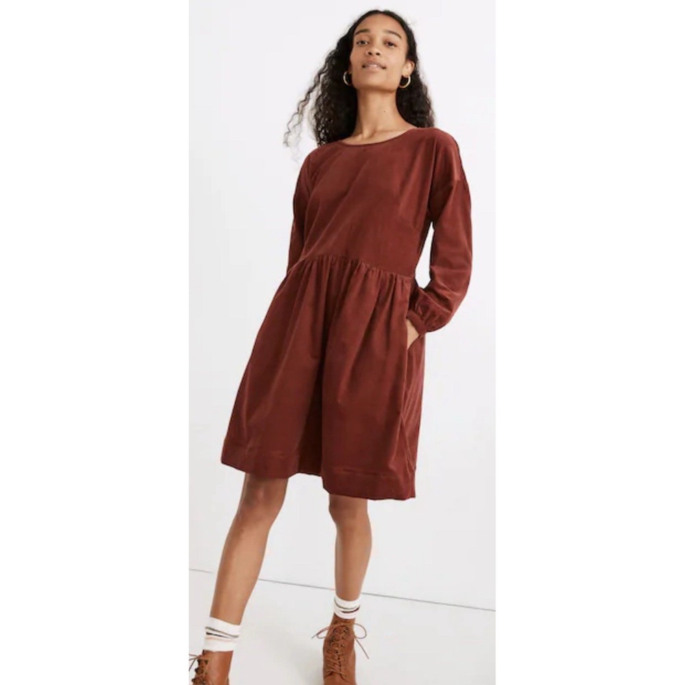 Madewell Rust Brown Long-Sleeve Mini Dress